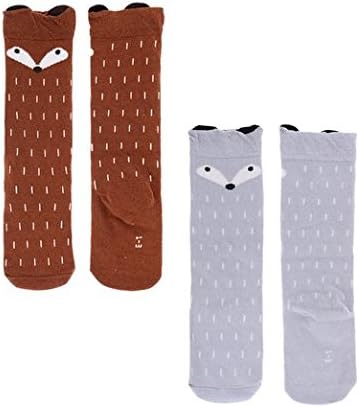 JL Future Baby Girl Socks Unisex Toddler Cotton Socks Knee High Socks Cute Fox Animal Pattern Tube socks 2 Pairs (M for 2-4 years)