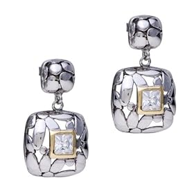 Square Crystal And Leaf 925 Sterling Silver Earrings