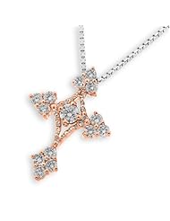 (X1000Diamond) 18K/750 Rose Gold Cross Shape with Miligrain & Diamond Accent Pendant With 925 Sterling Silver Chain (0.47 cttw, G-H Color, VS2-SI1 Clarity)