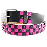 GENUINE LEATHER PINK BLACK STUDDED SNAP ON BELT WITH A DETACHABLE BUCKLE GOOD FOR ANY BUCKLES