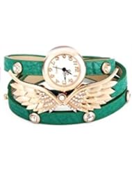 Green Fashion Wing Crystal Rhinestone Women Bracelet Leather Quartz Watch DDStore