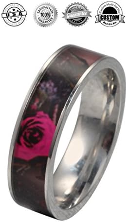 Womens The Wild Pink Rose ON SALE TODAY, Pink Camo Ring, Comfort Fit, GUARANTEED WARRANTY Camo Wedding Rings for Women, Size 5.5