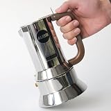 Alessi 6-Cup Espresso Coffee Maker in 18/10 Stainless Steel Mirror Polished with Magnetic Heat Diffusing Bottom