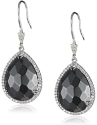 CZ by Kenneth Jay Lane "Trend" Faceted Pear Hematite Cubic Zirconia Trim Earwire Drop Earrings