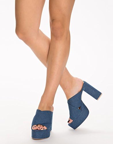 NLY Shoes Women's Platform Mule Denim Size EU 36 fabric. inside of fabric and synthetic. rubber outsole.