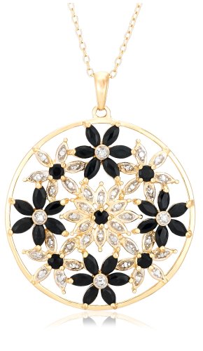 Yellow Gold Overlay Sterling Silver Sapphire Flower Pendant w/ Diamond Accent, 18''
