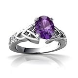 14K White Gold Oval Genuine Amethyst Engagement Ring Size 5.5