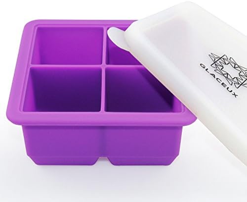 GLACEUX Premium Multipurpose Silicone Ice Cube Tray with Lid - Create Extra Large 2 Inch Cubes for Specialty Drinks, Storing Homemade Baby Food, Desserts and More (Purple)