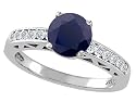 1.37 cttw Genuine Black Sapphire and Diamond Solitaire Engagement Ring - 14kt White Gold