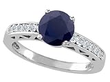 1.37 cttw Genuine Black Sapphire and Diamond Solitaire Engagement Ring - 14kt White Gold