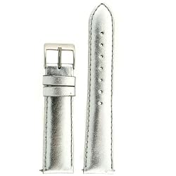 Watch Band Silver Metallic Genuine Leather 18mm