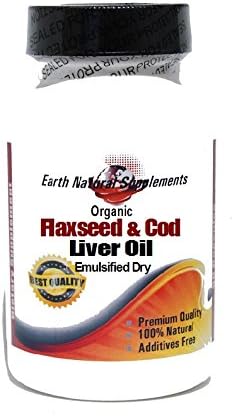 Organic Flaxseed 500mg and Cod Liver Oil 500mg (Emulsified Dry) * 100 Caps 100 % Natural - by EarhNaturalSupplements