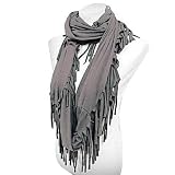 GRAY FRINGED CIRCLE RING LIGHTWEIGHT BOHO STYLE INFINITY SCARF