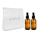 JUVITUS Amber Glass Boston Round Bottle Black Spray Mister 2 oz (2 Pack) + Clear Travel Bag