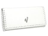 本牛革＆本馬毛 ハラコ素材 Vマーク 二つ折り長財布 ホワイト×ホワイト ステッチデザイン