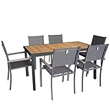 Gartengarnitur Teak Gartentisch Non Wood Stapelstuhl - 7tlg