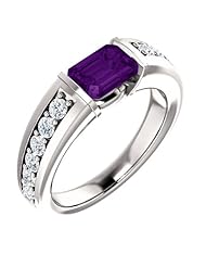 Platinum 7.00x5.00mm Emerald Cut Amethyst and Diamond Ring -- LIFETIME WARRANTY