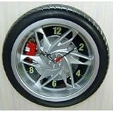 Motorcycle Tire Wall Clock (Black/Chrome) (17H x 3W x 17D)
