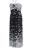 Black Butterfly Print Halter Neck Maxi Dress