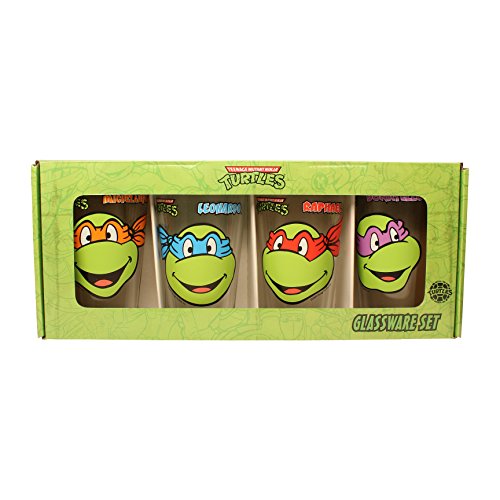Silver Buffalo NT031P1 Teenage Mutant Ninja Turtles Smiles 4 Piece Pub Glass Set, 16 oz, Silver