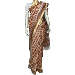 Printed Sari Womens Indian Clothing Off-White (csari324)