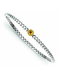 Sterling Silver with 14k Goldy 6mm Citrine Hinged Bangle Bracelet - Antique Boutique - Vintage Style - Jewelry