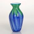 Hand Blown Blue & Green Art Glass Vase 10" tall
