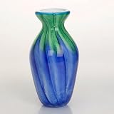 Hand Blown Blue & Green Art Glass Vase 10
