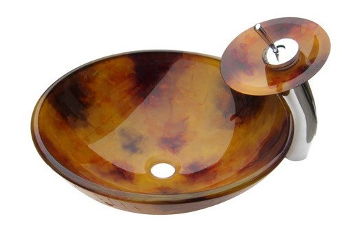 Akdy Bathroom Glass Vessel Az6144-wf Sink-basin & Waterfall Faucet & Pop up Drain