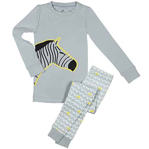 Papallou Boys Zebra Print Pajama Set, 100% Cotton, Grey, 4T