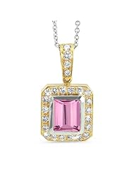 Rectagular Pendant With A Cushion Center Stone In 18K Yellow Gold With A 0.65 ct. Genuine Pink Tourmaline Center Stone.
