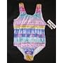 Girls U-Back 1 Pc Swimsuit Blue Rashguard Print (Sizes 4-16)