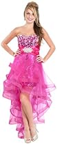 Hot Sale Sequin Sheath Prom Dress with Net High-low skirt, Size: XS, Color: Fuchsia