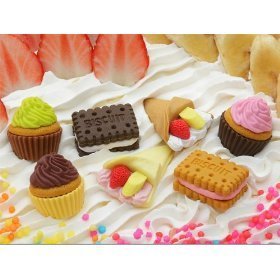 Iwako Japanese Erasers/3 Cup Cakes, 2 Biscuits, 2 Crepes