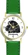 Newfoundland (SC) Dog - WATCHBUDDY&reg; CLASSIC DELUXE TWO-TONE THEME WATCH - Arabic Numbers-Green Leather Strap-Women's Size-Small