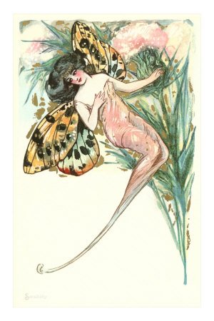 Butterfly Lady, Art Nouveau Premium Poster Print, 8x12