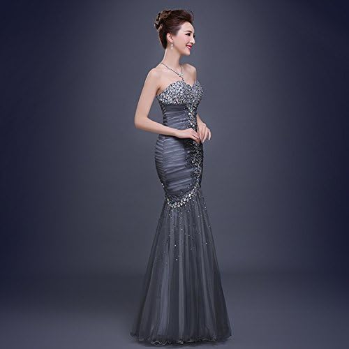 Yisha Women's Mermaid Sweetheart Neck Crystal Beading Tulle Evening Party Dress