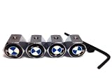 Set of 4 BMW Black Logo Chrome Tire Valve Stem Caps Anti-theft Locking