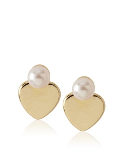 Frida Girl Gold and Pink Heart Pearl Studs