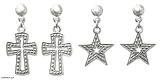 Earrings, 'Stars and Crucifix' (pair) 0.6 W 1.4 L