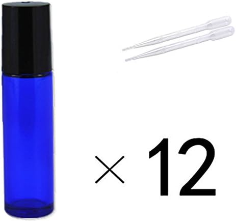 12pcs 10ml Blue Glass Refillable Fragrance Essential Oil Bottles with Stainless Steel Roller Ball + 2pcs Plastic Droppers