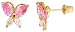14k Yellow Gold 5/16 (8mm) tall Butterfly Stud Earrings, w/ Marquise Cut Clear & Pear Cut Pink Tourmaline-colored CZ Stones