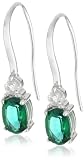 Sterling Silver Created Emerald and Created White Sapphire Wire Earrings