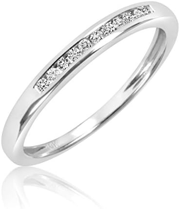 1/10 CT. T.W. Round Cut Diamond Ladies Wedding Band 10K White Gold- Size 6.25