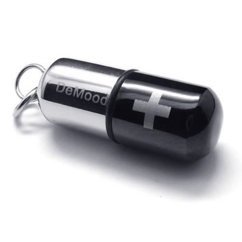 KONOV Stainless Steel Pill Cross Mens Necklace Pendant - Black & Silver, 24 inches Chain