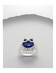 Lapis Lazuli (Navy Blue) Owl Reconstructed stones Ring In 92.5 Sterling Silver
