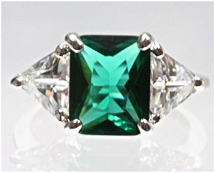 5 cttw 14k White Gold 3 Stone Green Emerald Trillion Cut Cubic Zirconia Engagement Ring (Sizes 4-10)