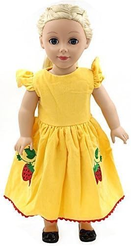 Yellow Dress with Strawberry Pattern Fits 18 Inch American Girl Dolls