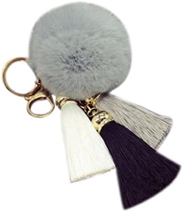 Generic Imitate Rabbit Fur Ball Tassel Car Keychain (Gray)