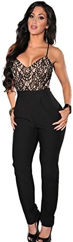 Omine Women's Lace Top Cross Straps Backless Party Jumpsuit